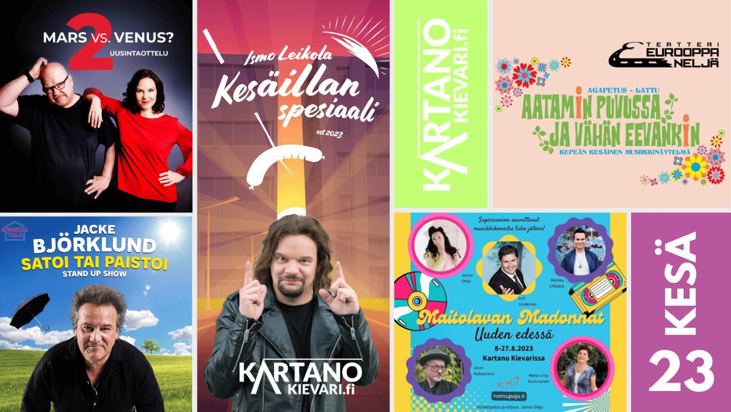 Kartano Kievarin kesän ohjelmassa nähdään Teatteri eurooppa Neljän ja Namupajan tuotannot, sekä runsaasti stand up komiikkaa