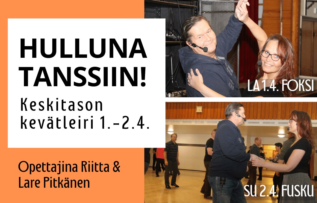 Tanssin Taikaa ry:n perustajajäsenet Riitta ja Lare Pitkänen opettamassa lavatanssia Hulluna tanssiin! leirillä Kartano Kievarilla